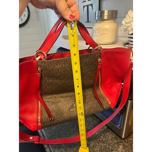 MICHAEL KORS Brooklyn Large Logo and Pebbled Leather Tote Bag Red/Brown - Picture 11 of 11